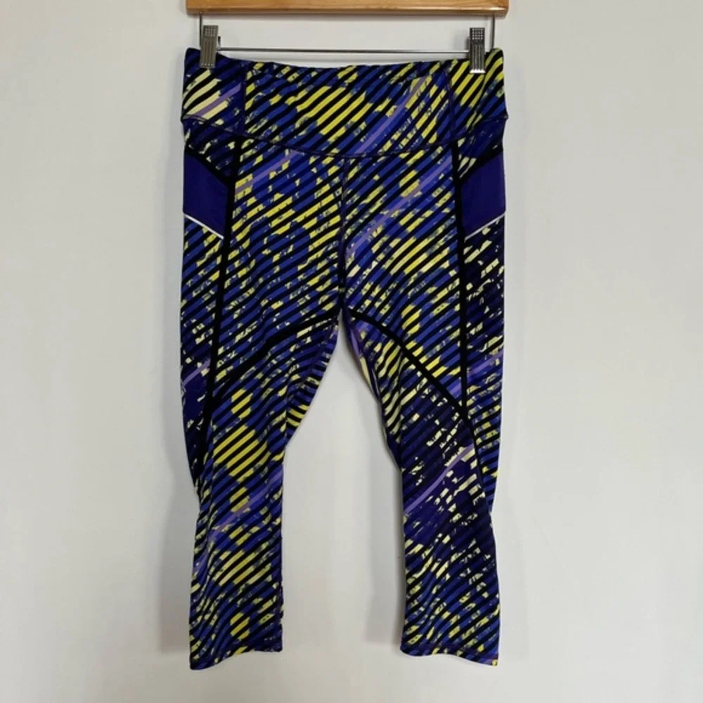 Athleta‎ Capri Crop Lightweight Blue Yellow Leggings Size S